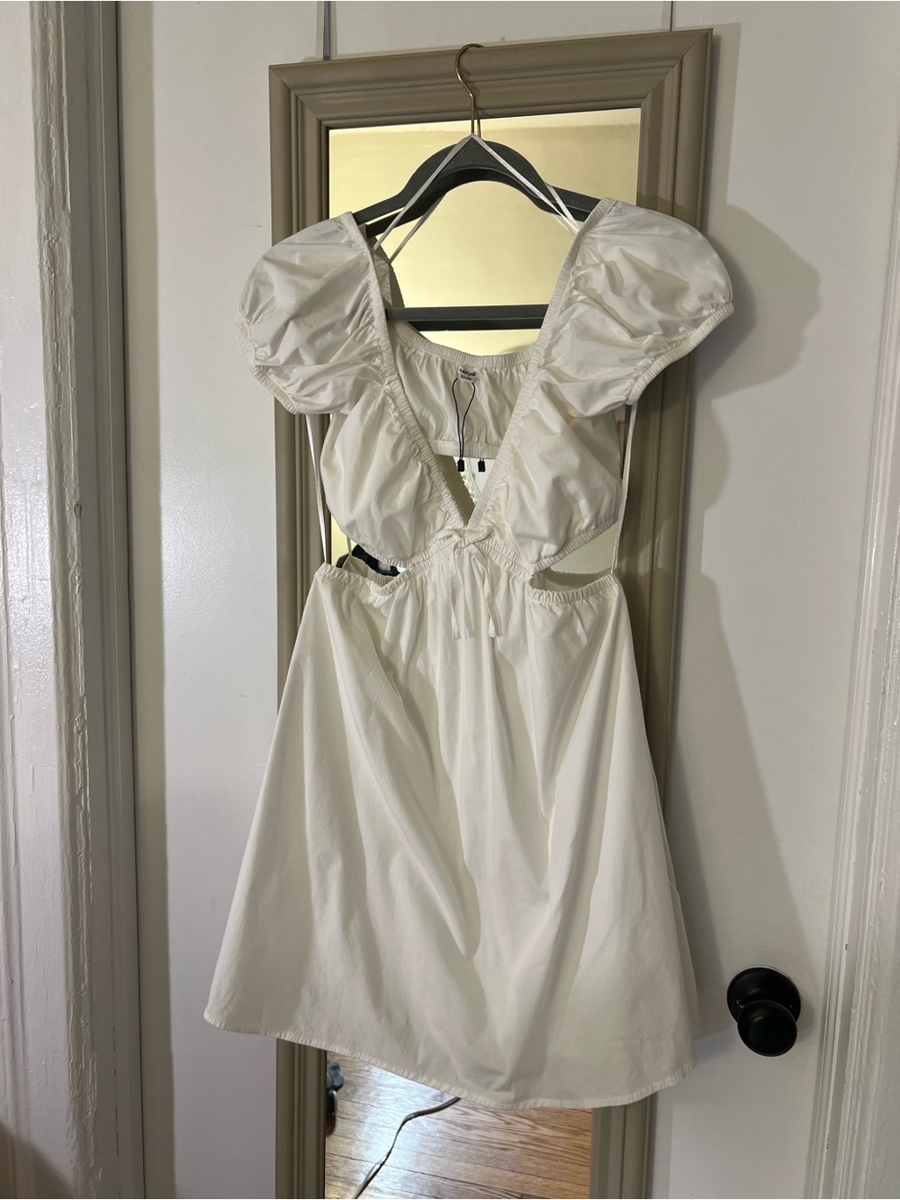 Garage White Puff-Sleeve Cutout Mini Dress
